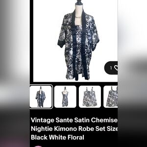 Elegant Black and White Floral Kimono Robe by